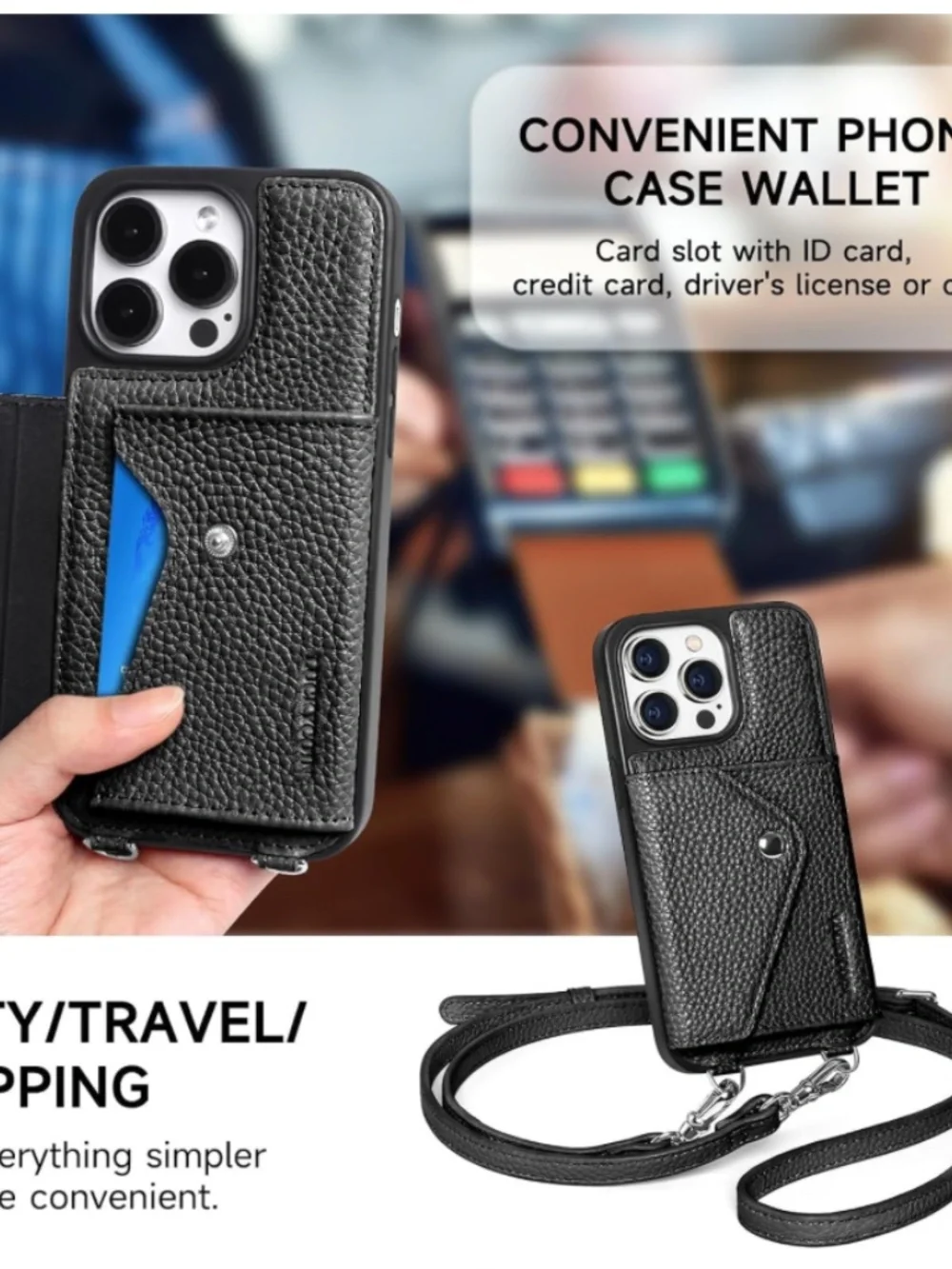Crossbody Wallet Case for iPhone 14 Pro Max- Pebble Black